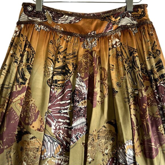 ABS Allen Schwartz Y2k 100% Silk Butterfly Print Long Sequins Skirt Size 2 NWT - Picture 3 of 12